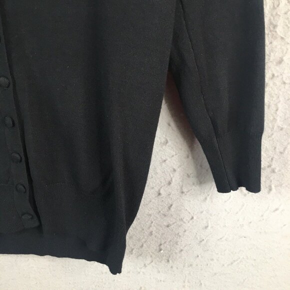 Vintage IB Diffusion Sweater Woemsn Small Black Cardigan Gray Rosettes Artsy - Picture 11 of 16